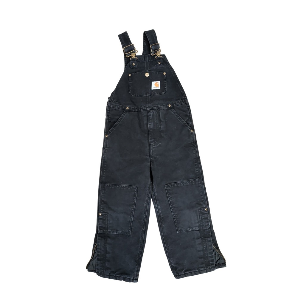 Carhartt Kids Black Quilted Lined Insulated Duck Canvas Double Knee Overalls 5